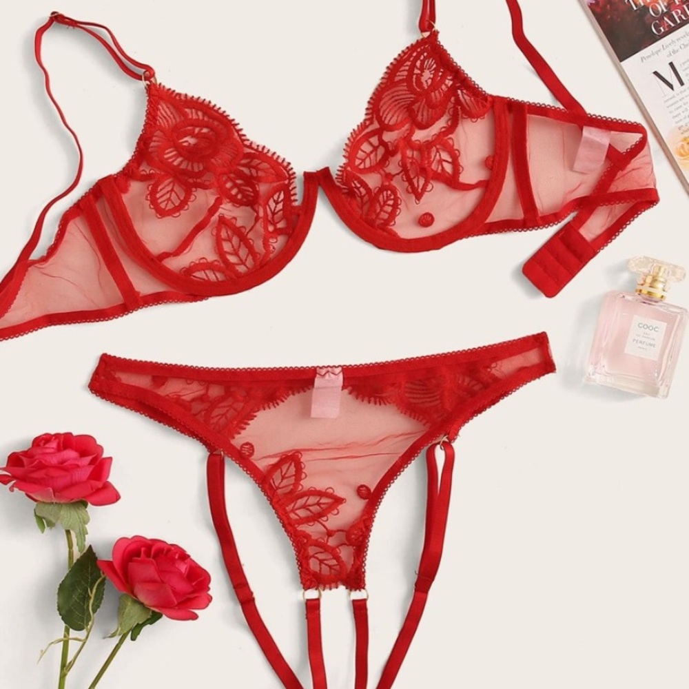 Red lace lingerie set